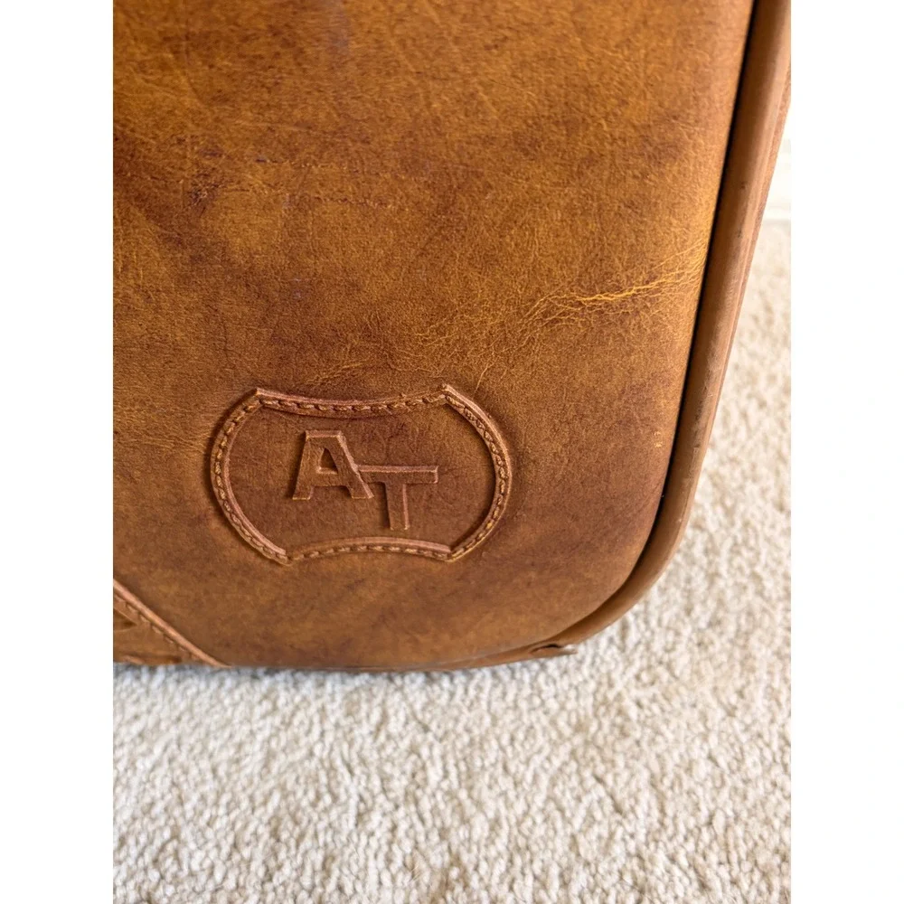 Vintage American Tourister 2 Piece Luggage Set Brown Faux Leather Woven Detail